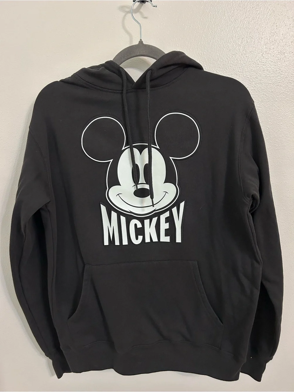 Disney Black Crewneck Hoodie with White embossed Mickey Graphic